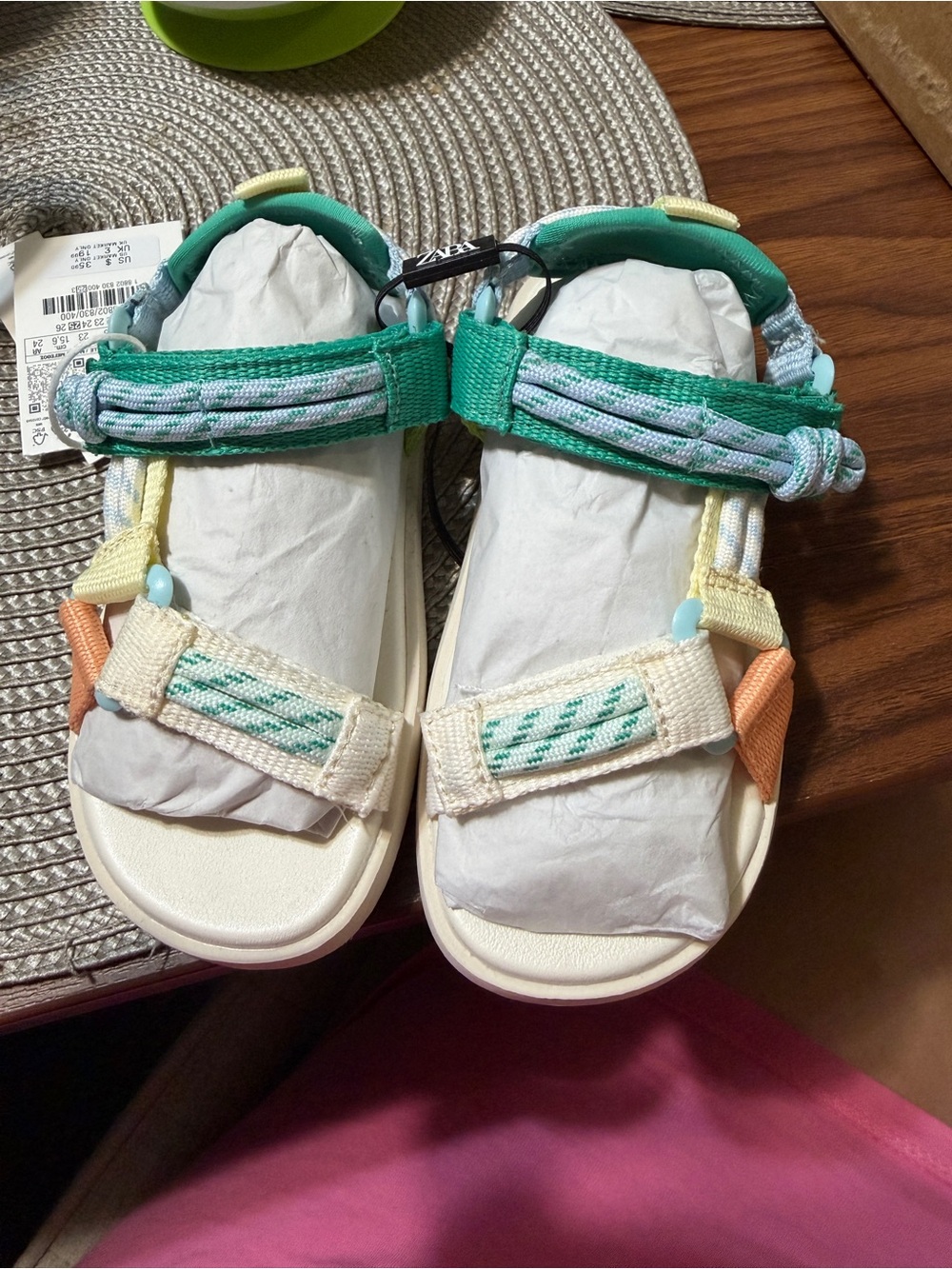 Zara Kids Multicolor Strappy Sandals - Green, Cream & Peach